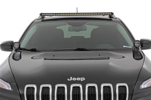 Jeep Cherokee LED Light Kit - Rough Country - Ditch Mount, White DRL - Black - '14-'21